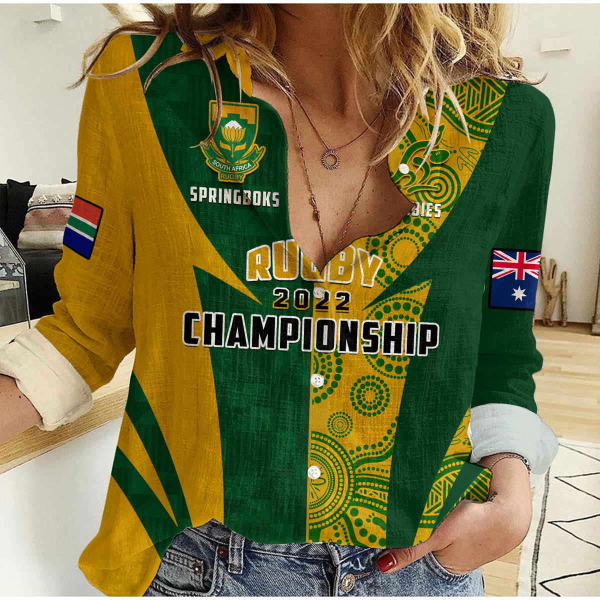 Australia Rugby and South Africa Rugby Women Casual Shirt Wallabies Mix Springboks Sporty - Wonder Print Shop