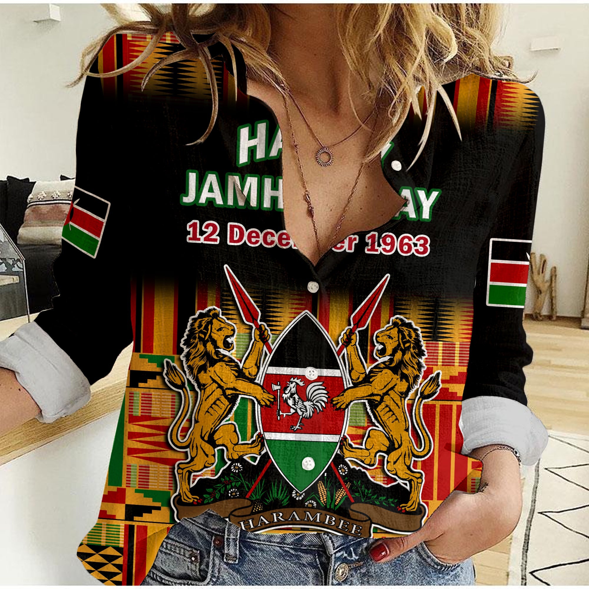 (Custom Personalised) Kenya Women Casual Shirt Happy Jamhuri Day Kenyan Pattern - Wonder Print Shop