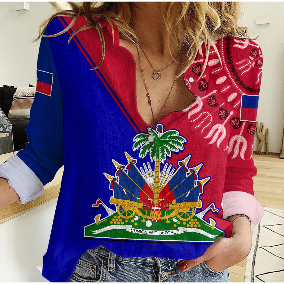 Haiti Women Casual Shirt Haiti Flag Dashiki Simple Style - Wonder Print Shop