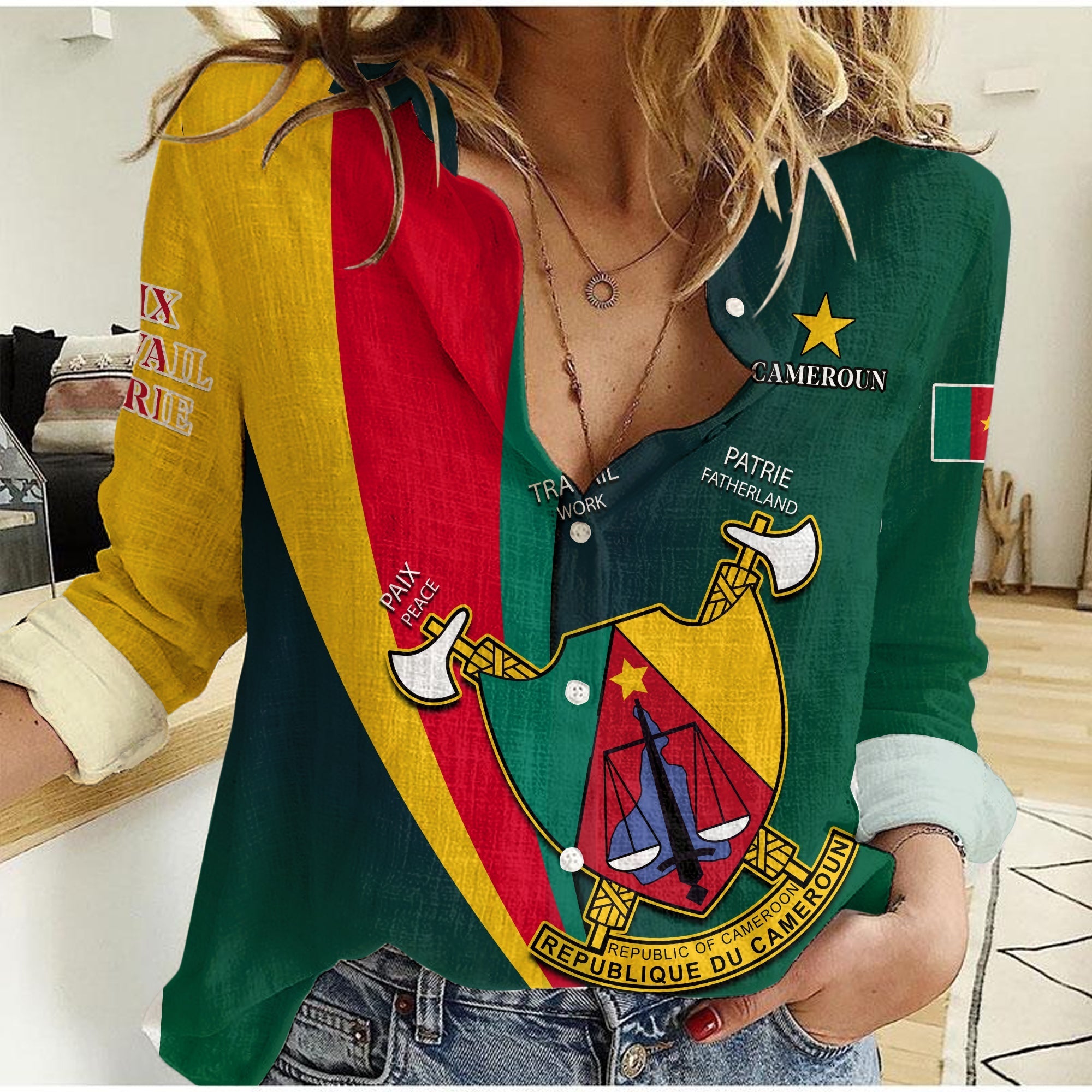 Cameroon Women Casual Shirt Dress Map Cameroun Style Flag LT13 - Wonder Print Shop