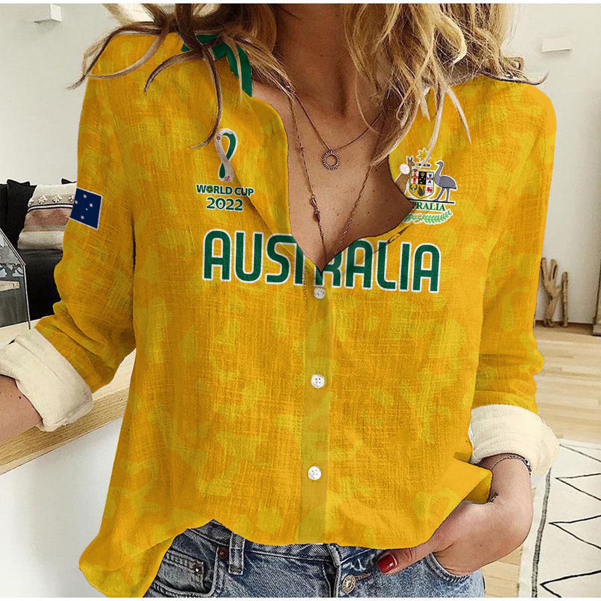 (Custom Text and Number) Australia Soccer Women Casual Shirt World Cup Football 2022 Socceroos with Kangaroos LT13 - Wonder Print Shop