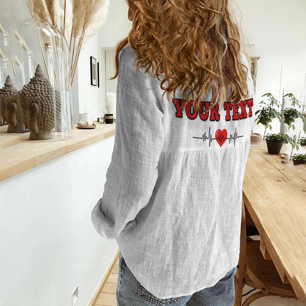 (Custom Personalised) American Valentines Day Women Casual Shirt Shirt White My Heart Only Beats For Him - Wonder Print Shop