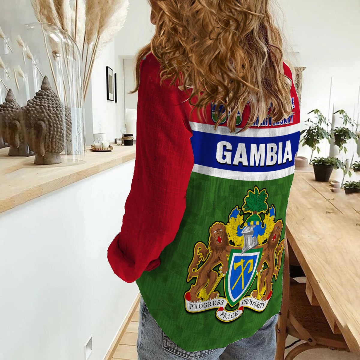 Gambia Women Casual Shirt Happy 58th Independence Anniversary Flag Style - Wonder Print Shop