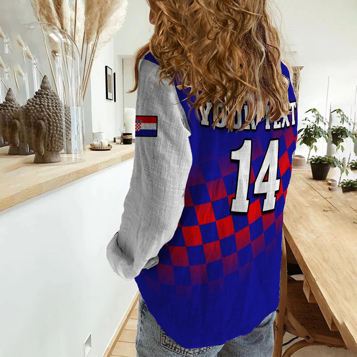 (Custom Text And Number) Croatia Football Women Casual Shirt Hrvatska Checkerboard Blue Version - Wonder Print Shop