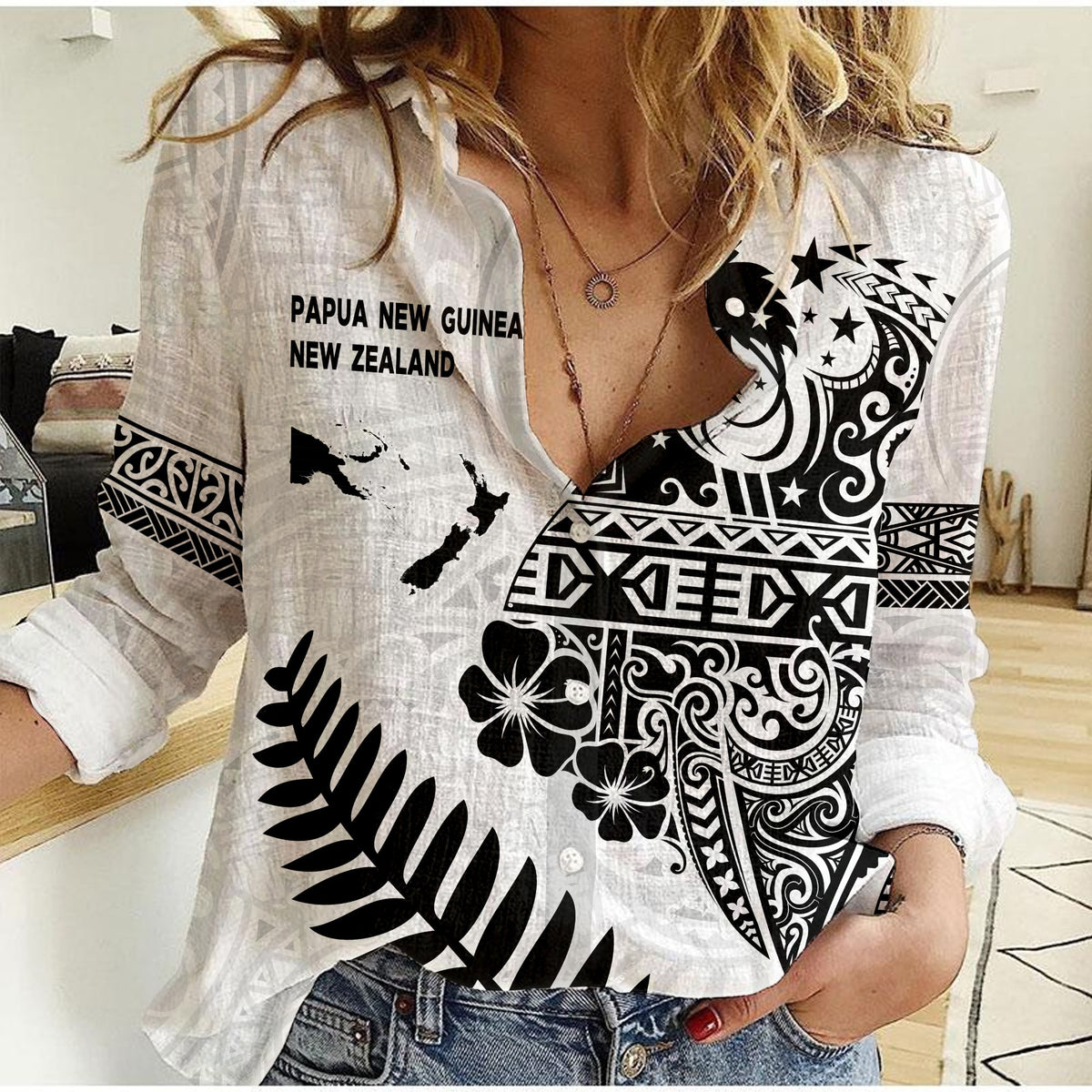 Papua New Guinea and New Zealand Women Casual Shirt White Maori Polynesian LT13 - Wonder Print Shop