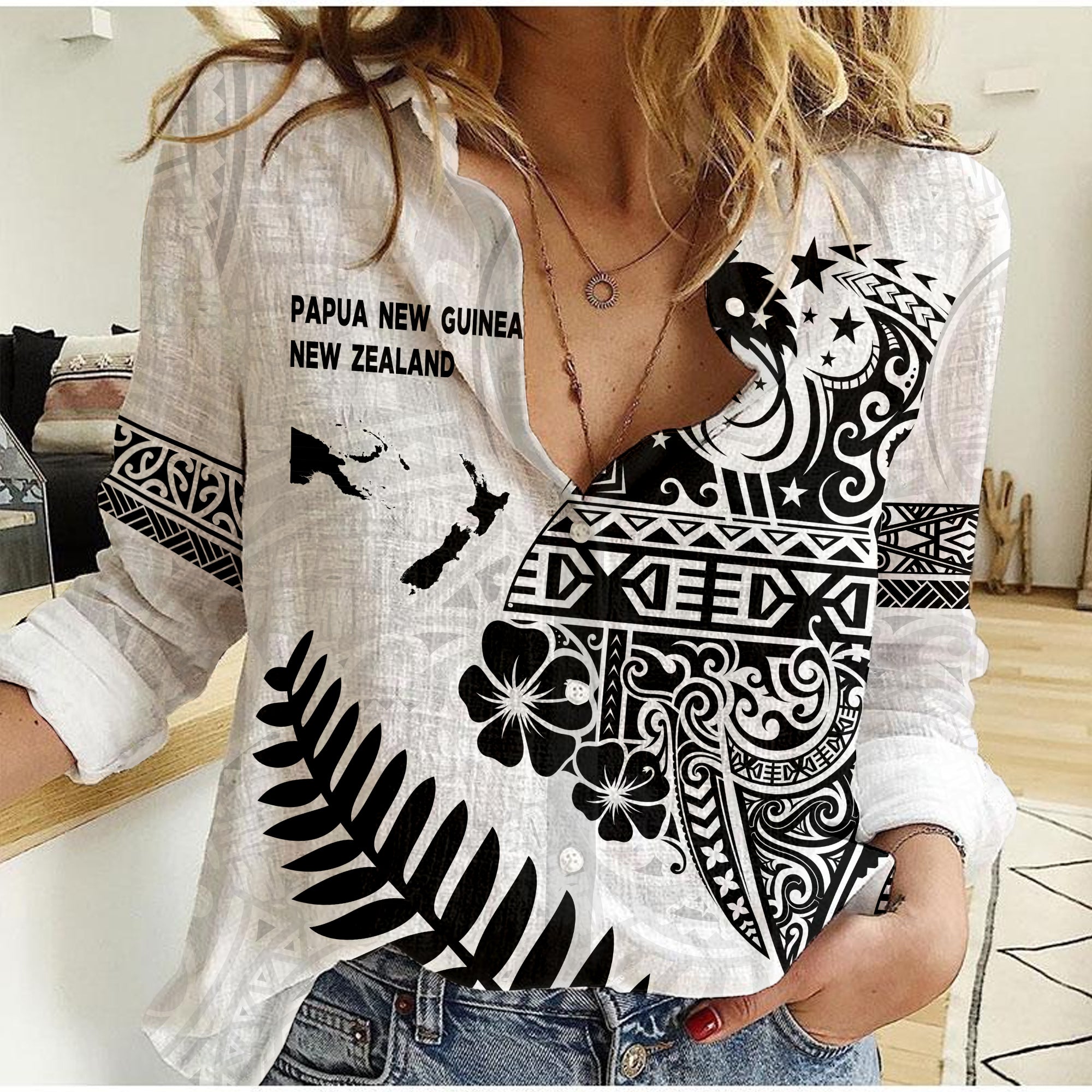 Papua New Guinea and New Zealand Women Casual Shirt White Maori Polynesian LT13 - Wonder Print Shop