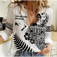 Papua New Guinea and New Zealand Women Casual Shirt White Maori Polynesian LT13 - Wonder Print Shop
