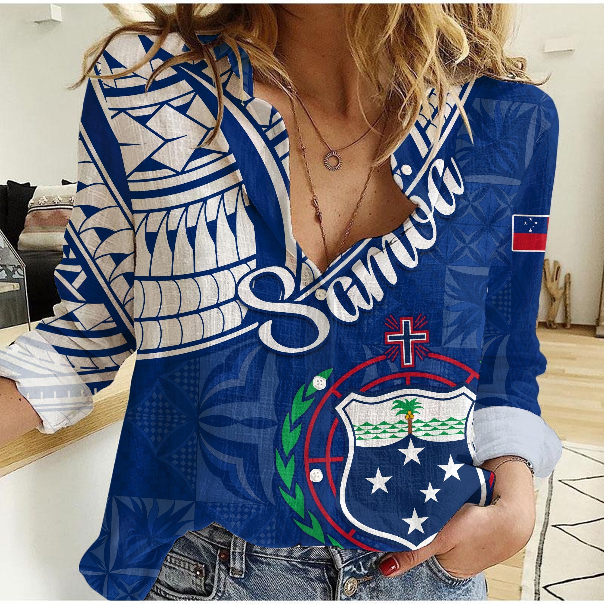 samoa-siapo-women-casual-shirt-sporty-mix-barkcloth-panel