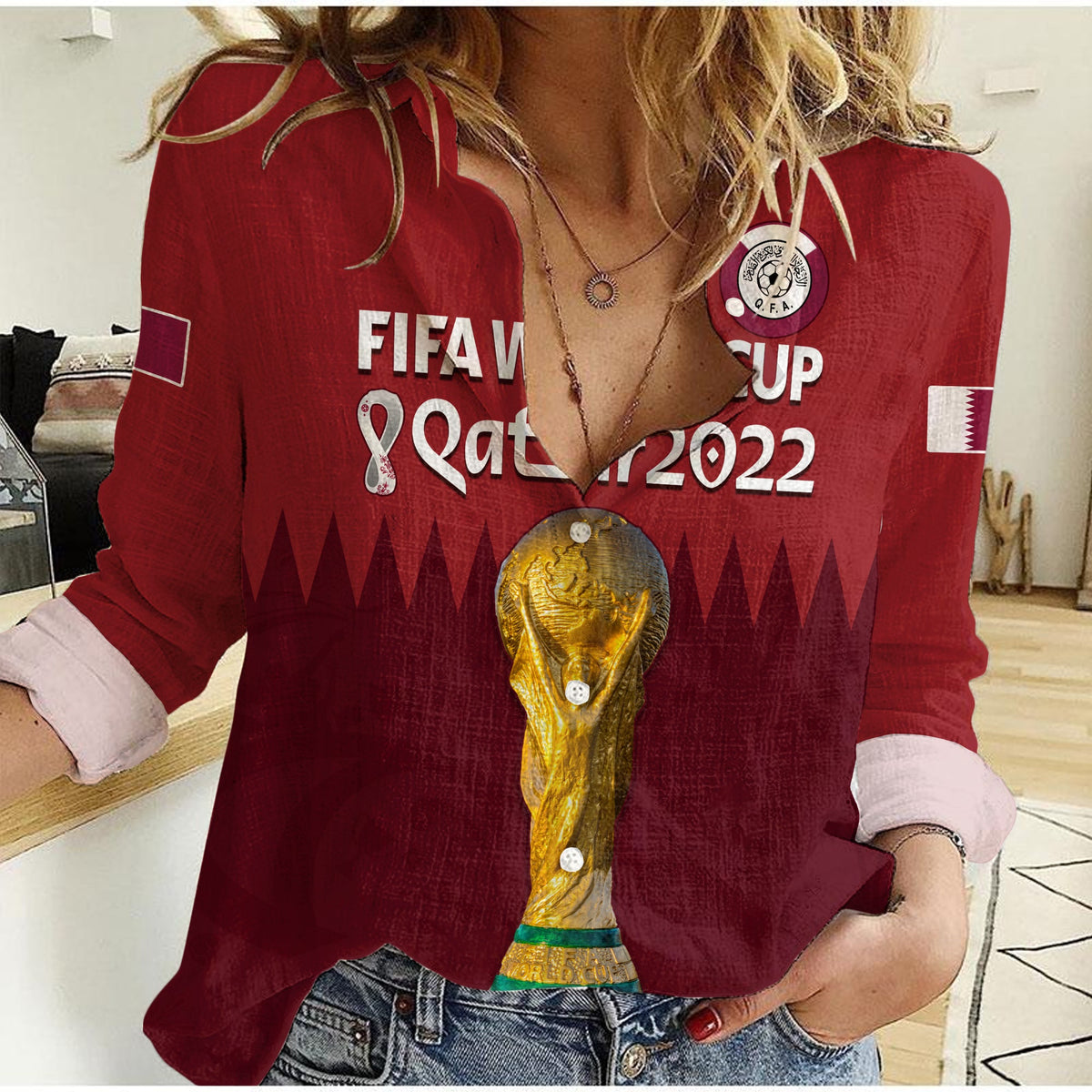 (Custom Text and Number) Qatar Football Women Casual Shirt WC 2022 Style Sporty LT13 - Wonder Print Shop