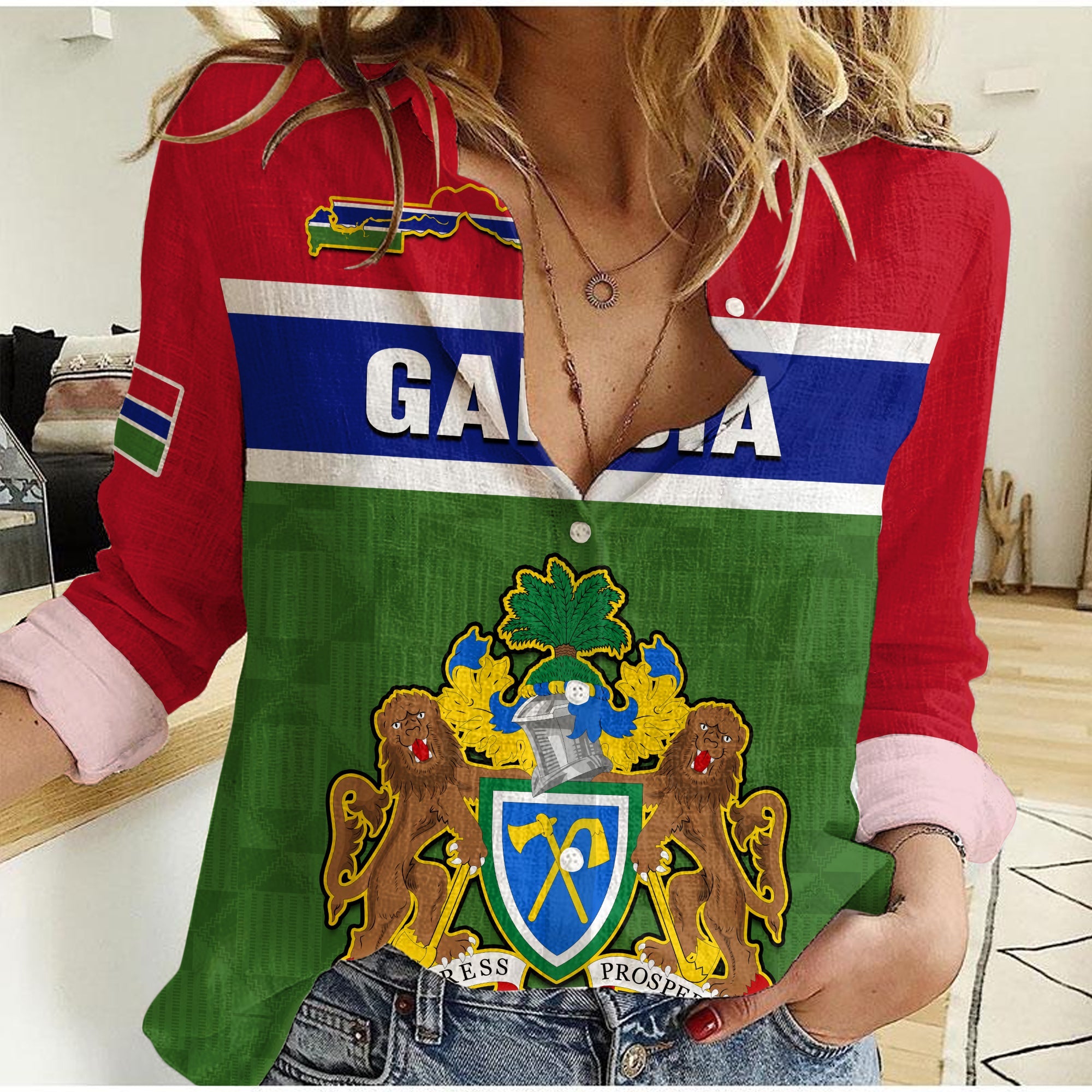 Gambia Women Casual Shirt Happy 58th Independence Anniversary Flag Style - Wonder Print Shop