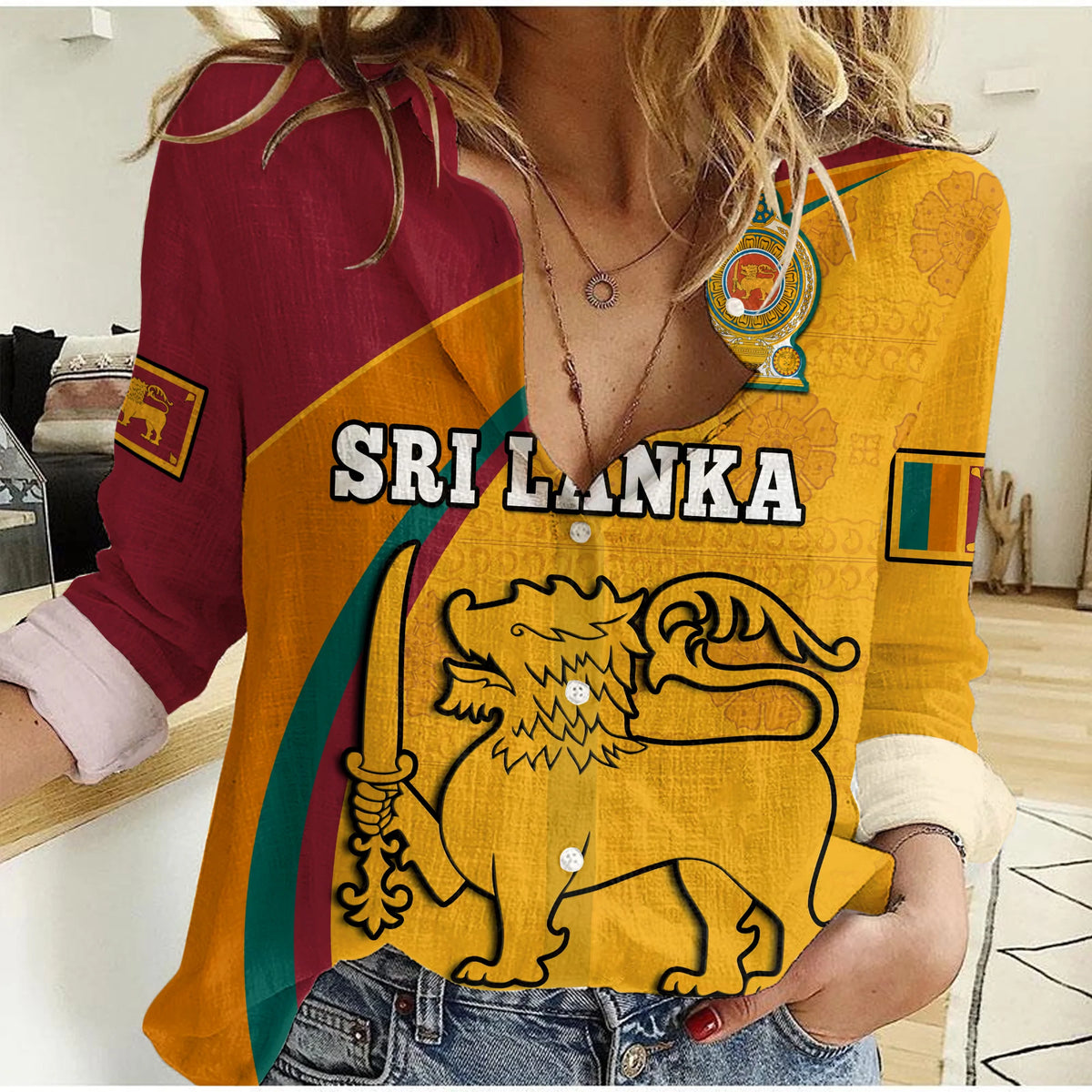 Sri Lanka Women Casual Shirt Sri Lankan Pattern Happy 75 Years Of Independence - Wonder Print Shop