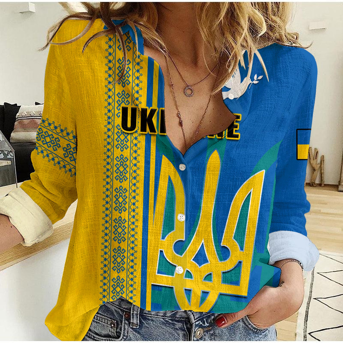 (Custom Personalised) Ukraine Unity Day Women Casual Shirt Folk Ukrainian Coat Of Arms - Wonder Print Shop