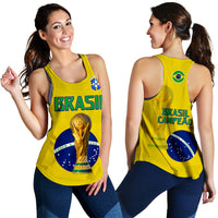 Yellow racerback tank shown front and back with Brazil crest and BRASIL design