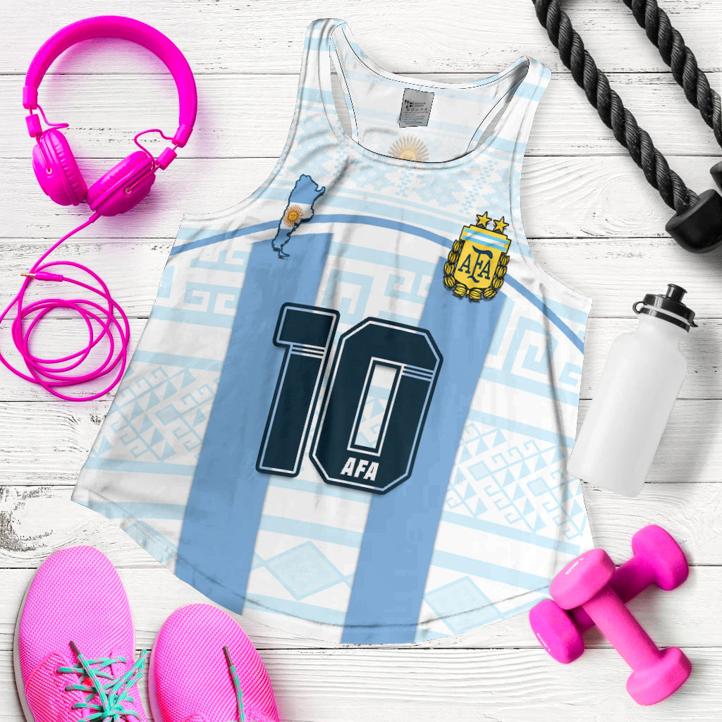 (Custom Text And Number) Argentina Football 2022 Women Racerback Tank Vamos La Albiceleste - Wonder Print Shop