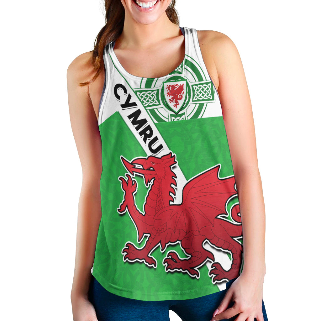 Wales Football Women Racerback Tank Come On Welsh Dragons With Celtic Knot Pattern - Wonder Print Shop