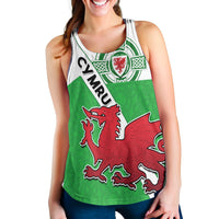 Wales Football Women Racerback Tank Come On Welsh Dragons With Celtic Knot Pattern - Wonder Print Shop
