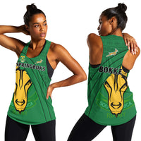 South Africa Rugby Women Racerback Tank Bokke Springbok With African Pattern Stronger Together - Wonder Print Shop