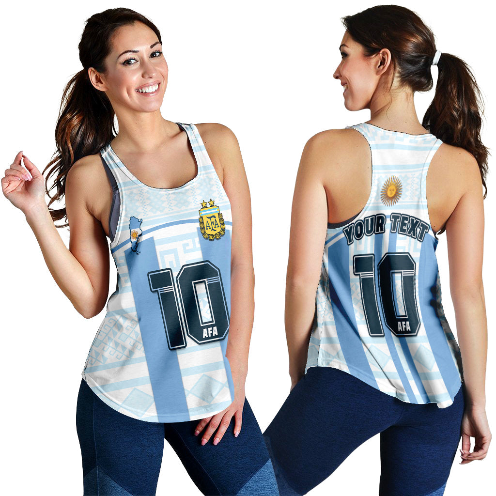 (Custom Text And Number) Argentina Football 2022 Women Racerback Tank Vamos La Albiceleste - Wonder Print Shop