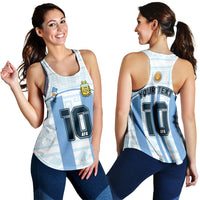(Custom Text And Number) Argentina Football 2022 Women Racerback Tank Vamos La Albiceleste - Wonder Print Shop