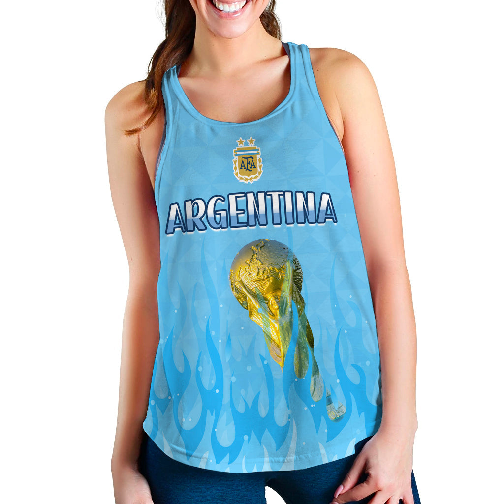 Argentina Football Women Racerback Tank Vamos Sky Champions World Cup Fire LT13 - Wonder Print Shop