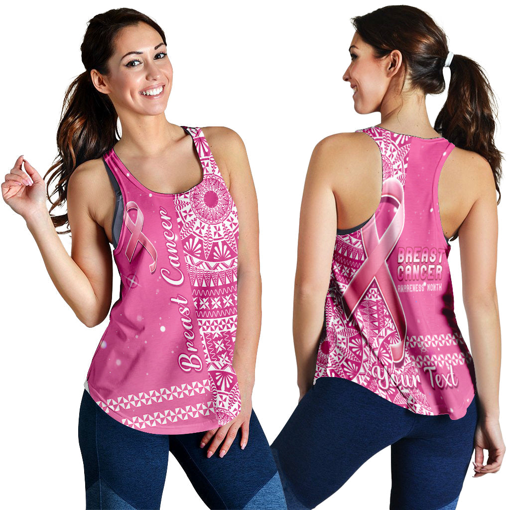 Custom Personalised Tonga Breast Cancer Women Racerback Tank Tongan Ngatu Pattern No One Fights Alone - Wonder Print Shop