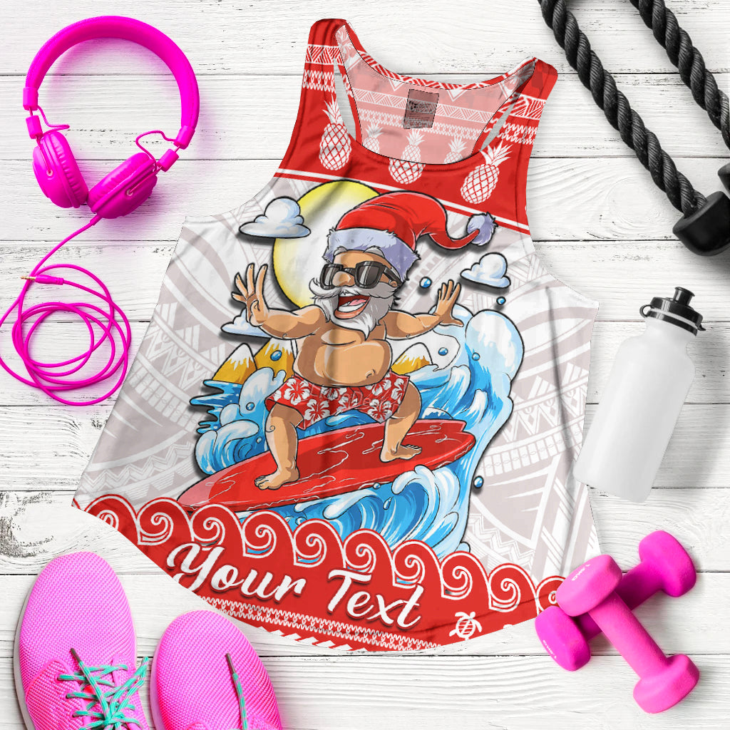 Custom Personalised Hawaii Christmas Women Racerback Tank Surfing Santa Mele Kalikimaka Polynesian - Wonder Print Shop