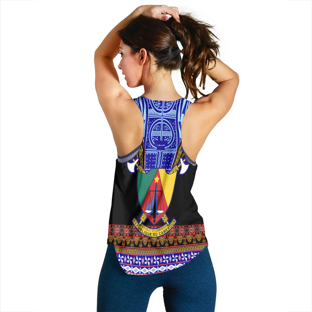 Cameroon Women Racerback Tank Atoghu Pattern Black Style - Wonder Print Shop