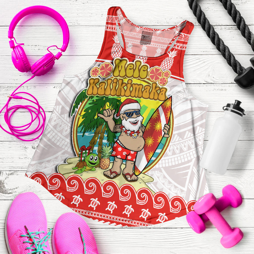 Custom Personalised Hawaii Christmas Women Racerback Tank Kanaka Polynesian Santa Claus Mele Kalikimaka - Wonder Print Shop