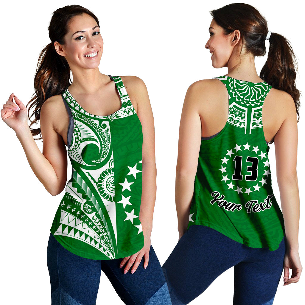(Custom Text and Number) Cook Islands Tatau Women Racerback Tank Symbolize Passion Stars Version Green LT13 - Wonder Print Shop