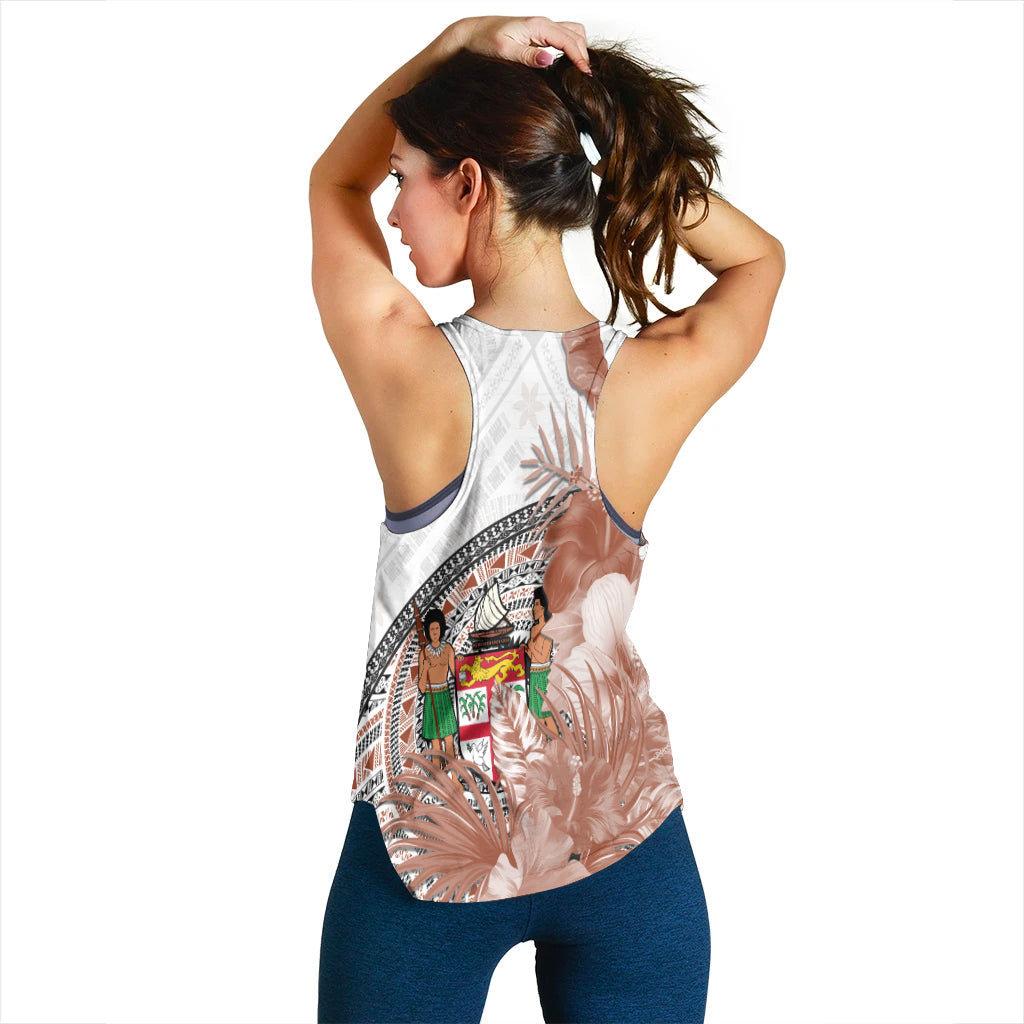 Fiji Tapa Women Racerback Tank White Fijian Masi Be Loved Hibiscus LT13 - Wonder Print Shop