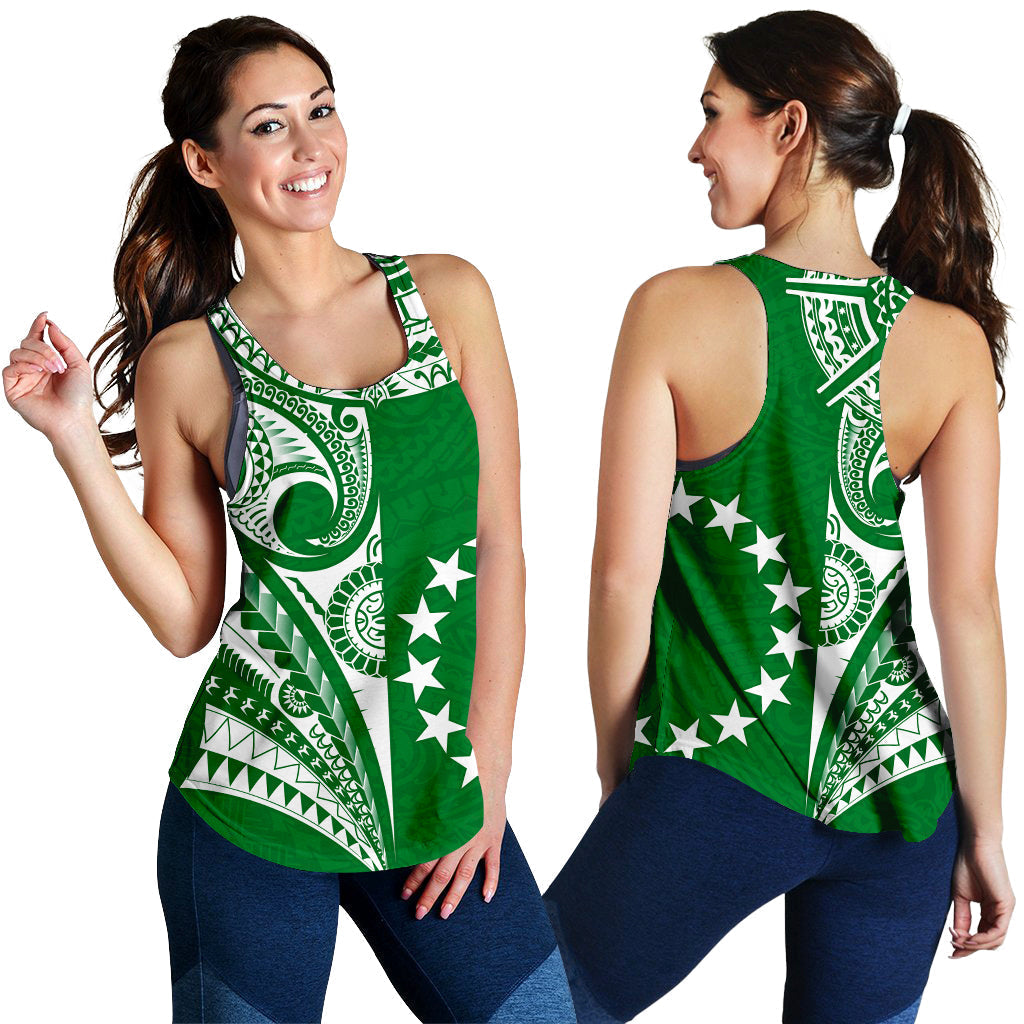 Cook Islands Tatau Women Racerback Tank Symbolize Passion Stars Version Green LT13 - Wonder Print Shop