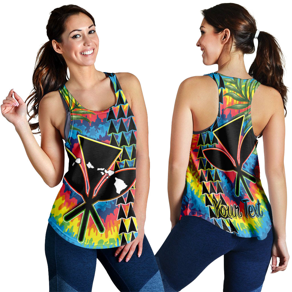 (Custom Personalised) Hawaii Rainbow Tie Dye Women Racerback Tank Flowers Polynesian Hawaiian Tribal LT13 - Wonder Print Shop