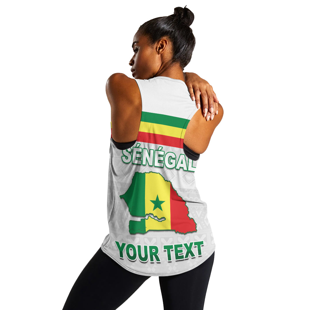 (Custom Personalised) Senegal Football 2022 Women Racerback Tank Champion Teranga Lions Mix African Pattern LT13 - Wonder Print Shop