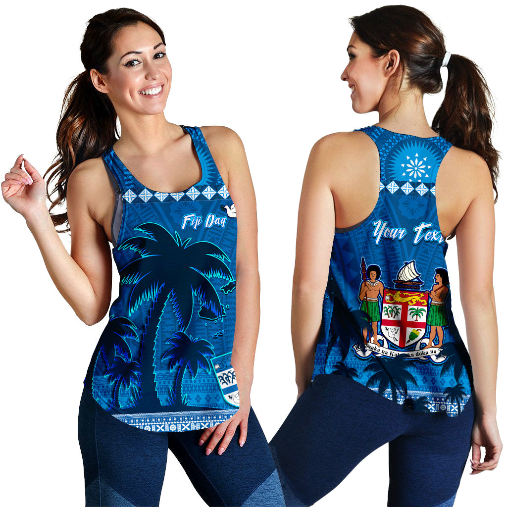 Custom Personalised Bula Fiji Day Women Racerback Tank Fijian Tapa with Palm Tree 52nd Anniversary LT13 - Wonder Print Shop
