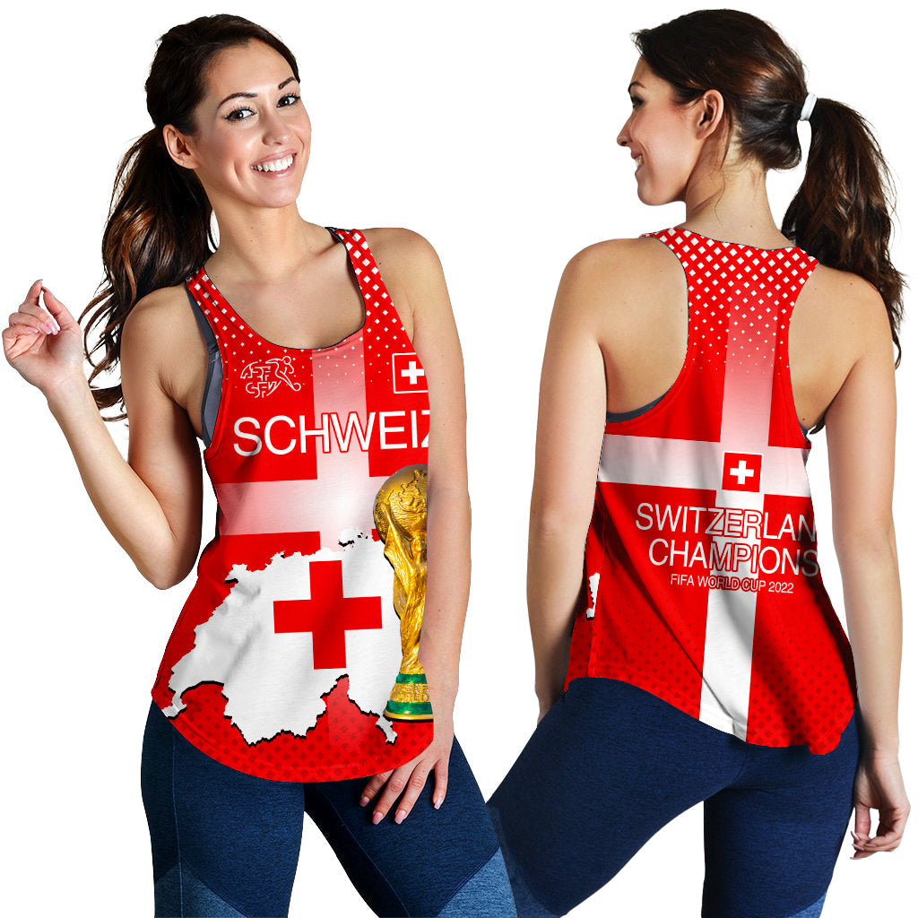 Switzerland Football Women Racerback Tank Schweizer Pati Champion 2022 World Cup LT13 - Wonder Print Shop