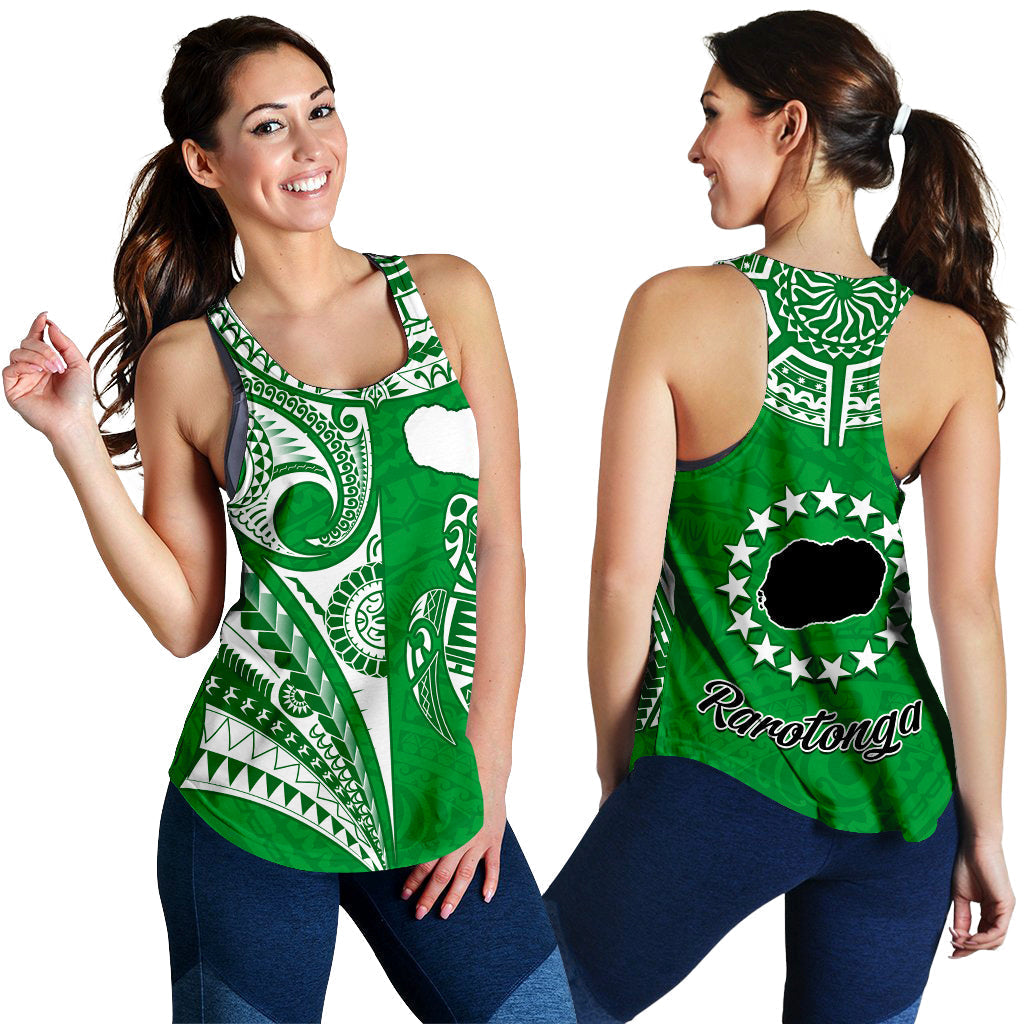 Rarotonga Cook Islands Women Racerback Tank Turtle and Map Style Green LT13 - Wonder Print Shop