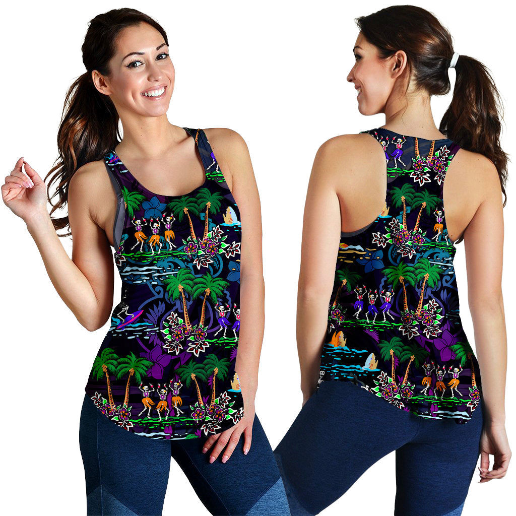 Hawaii Skeleton Dancing Women Racerback Tank Halloween Hawaiian Turtle LT13 - Wonder Print Shop