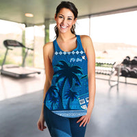 Custom Personalised Bula Fiji Day Women Racerback Tank Fijian Tapa with Palm Tree 52nd Anniversary LT13 - Wonder Print Shop