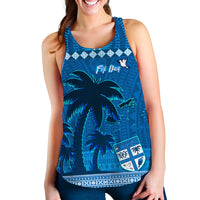 Custom Personalised Bula Fiji Day Women Racerback Tank Fijian Tapa with Palm Tree 52nd Anniversary LT13 - Wonder Print Shop