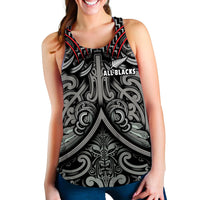 Women’s black racerback tank with tribal pattern and ‘All Blacks’ print