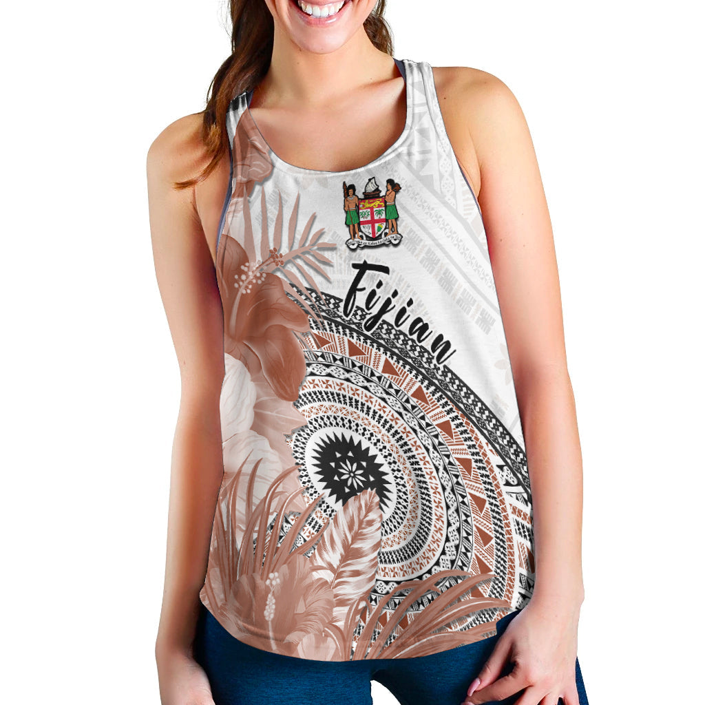 Fiji Tapa Women Racerback Tank White Fijian Masi Be Loved Hibiscus LT13 - Wonder Print Shop
