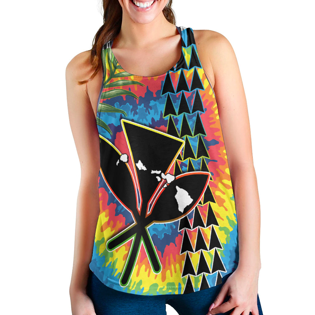 (Custom Personalised) Hawaii Rainbow Tie Dye Women Racerback Tank Flowers Polynesian Hawaiian Tribal LT13 - Wonder Print Shop