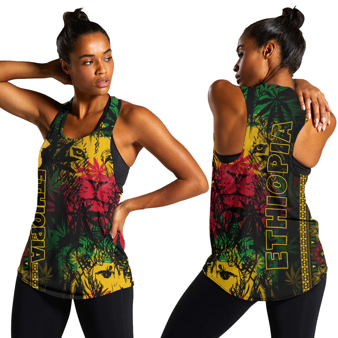 Ethiopia Lion Reggae Women Racerback Tank Ethiopian Cross LT13 - Wonder Print Shop
