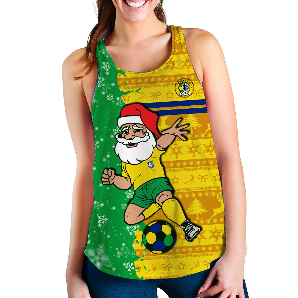 (Custom Personalised) Brazil Football Women Racerback Tank Christmas Santa Claus Selecao Champions LT13 - Wonder Print Shop