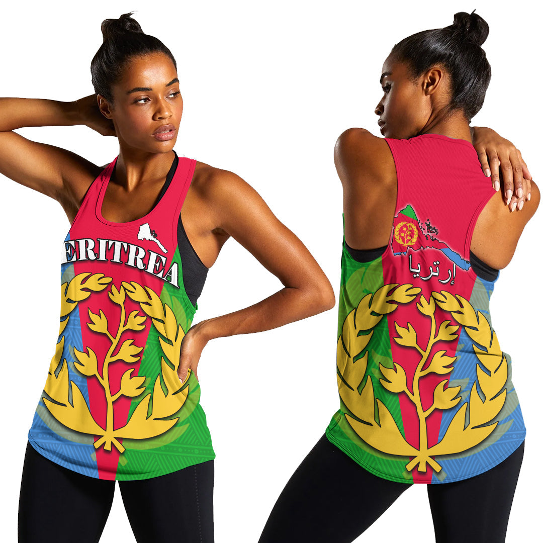 Eritrea Women Racerback Tank Eritrean Map Mix African Pattern Simple Style - Wonder Print Shop