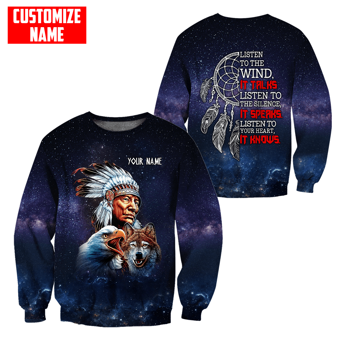 Customized Name Native American 3D All Over Printed Sweatshirt - Wonder Print Shop