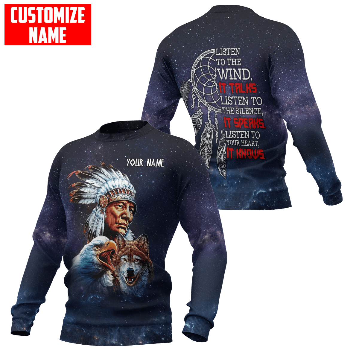 Customized Name Native American 3D All Over Printed Sweatshirt - Wonder Print Shop