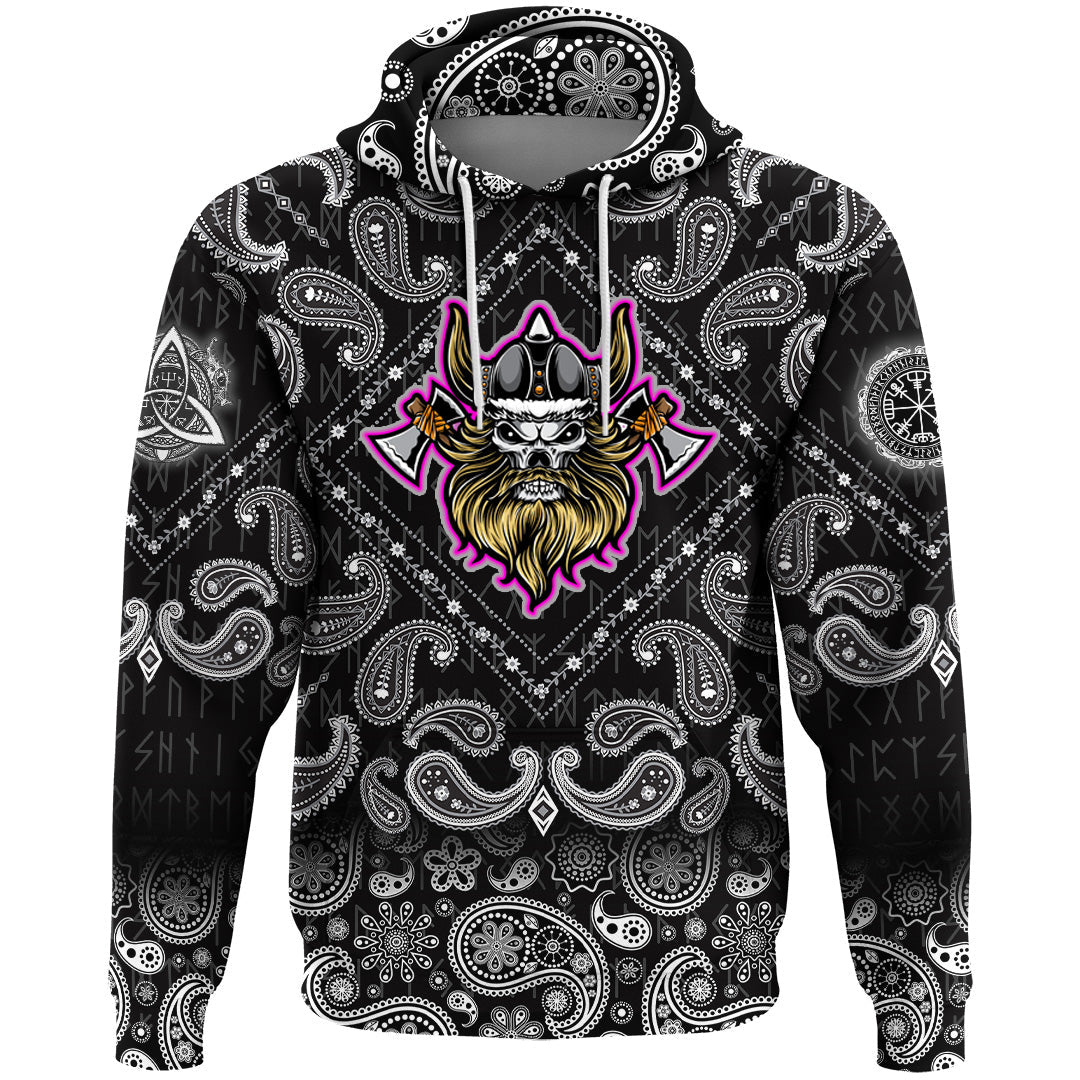 Viking Hoodie Warrior Axe with Bandana Paisley Style RLT12 - Wonder Print Shop