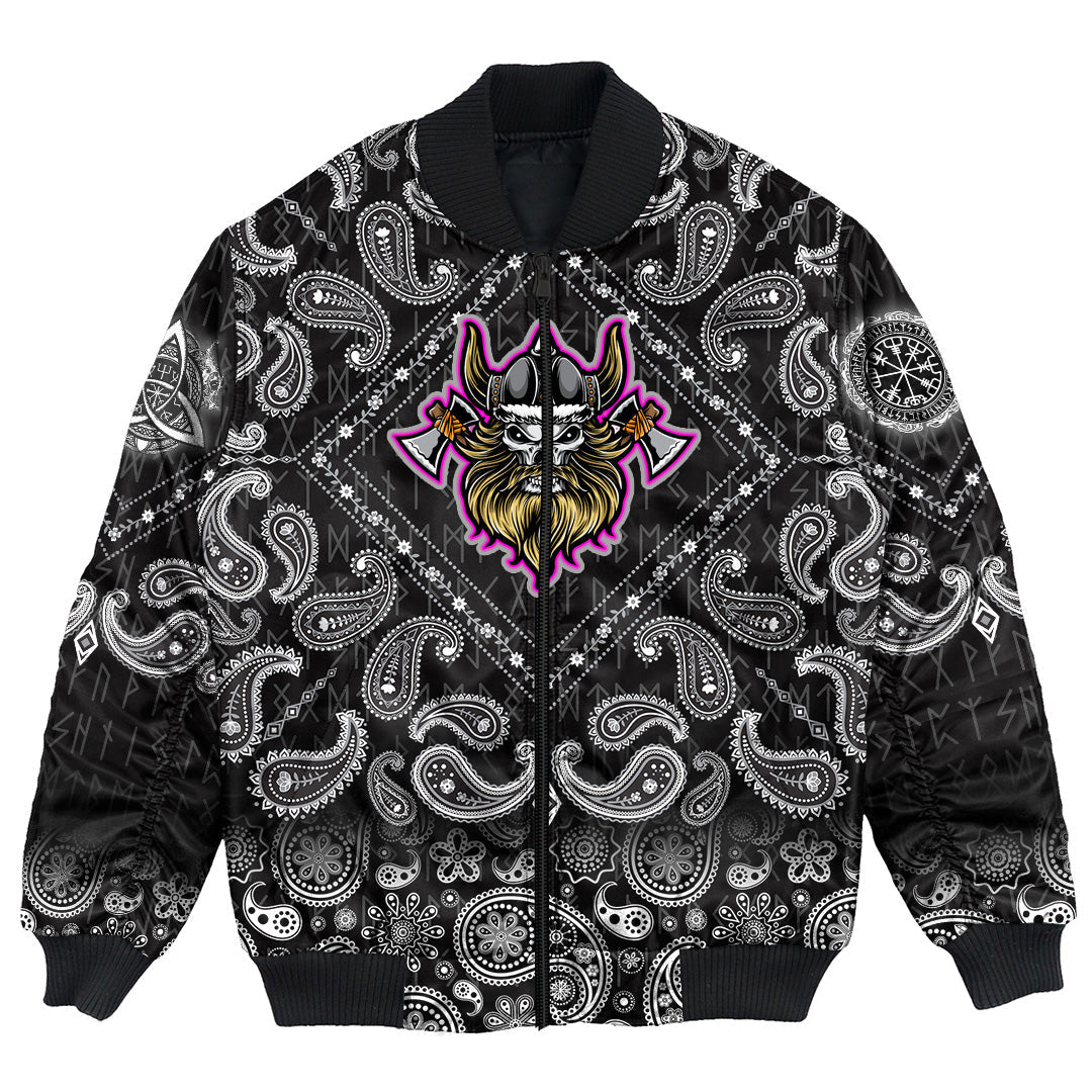 Viking Bomber Jacket Warrior Axe with Bandana Paisley Style RLT12 - Wonder Print Shop