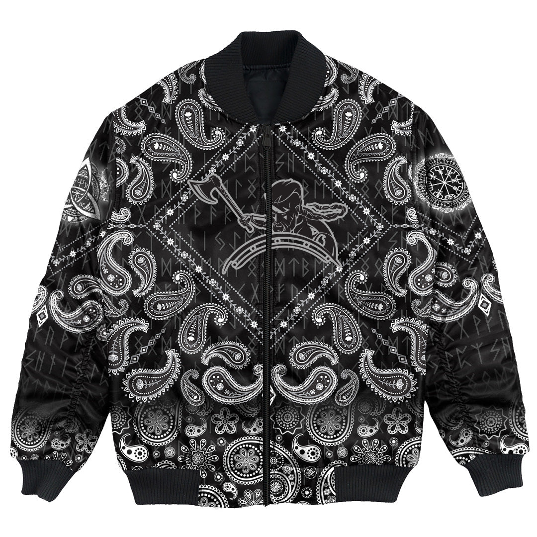 Viking Bomber Jacket Warrior Defensive Attack with Bandana Paisley Style RLT12 - Wonder Print Shop